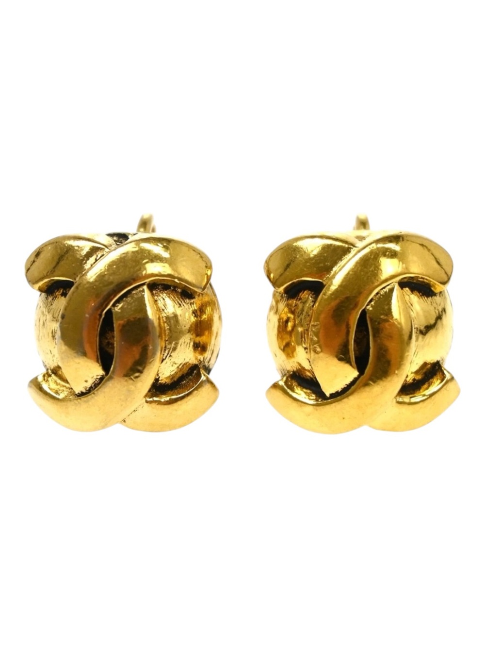 Authentic Vintage CHANEL Gold Plated CC Logo Clip-On Earrings – Made in France